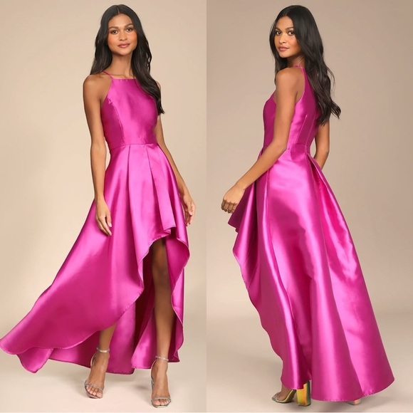 Size L‎ - Lulus Broadway Show Magenta High-Low Gown - Picture 1 of 6